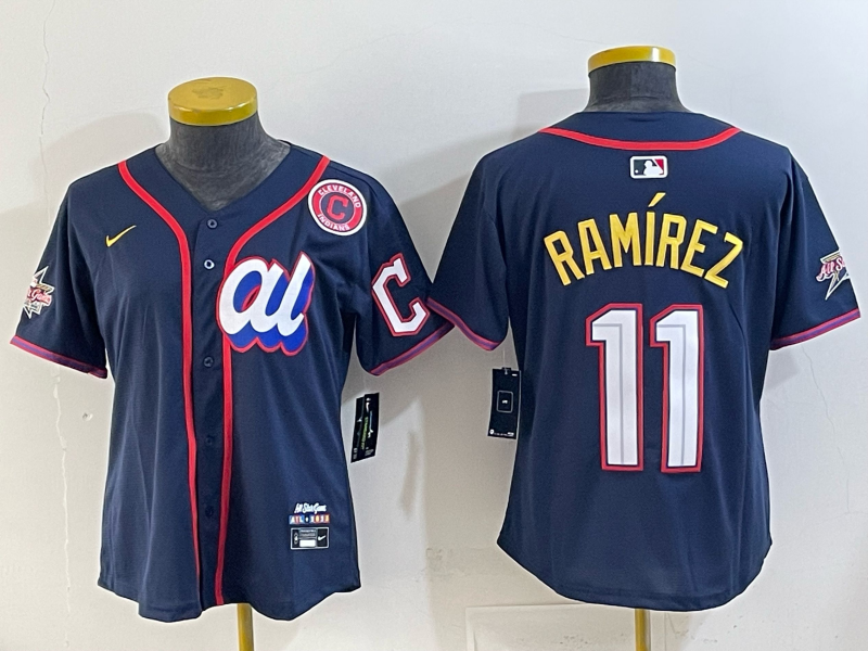 Women Cleveland Indians #11 Ramirez Blue All star Nike 2025 MLB Jersey 002